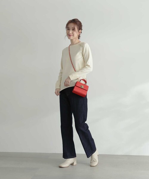 N.(N. Natural Beauty Basic)(エヌエヌナチュラルビューティーベーシック)の「◆ショルダーボタン総針ニット(Tシャツ/カットソー・レディース・ネイビー/ブルー/オフホワイト・MEDIUM)」の22枚目の写真