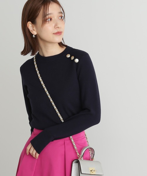 N.(N. Natural Beauty Basic)(エヌエヌナチュラルビューティーベーシック)の「◆ショルダーボタン総針ニット(Tシャツ/カットソー・レディース・ネイビー/ブルー/オフホワイト・MEDIUM)」の3枚目の写真