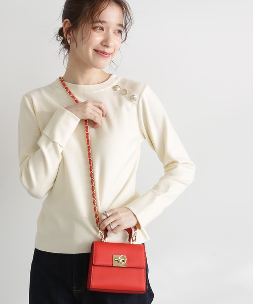 N.(N. Natural Beauty Basic)(エヌエヌナチュラルビューティーベーシック)の「◆ショルダーボタン総針ニット(Tシャツ/カットソー・レディース・ネイビー/ブルー/オフホワイト・MEDIUM)」の2枚目の写真