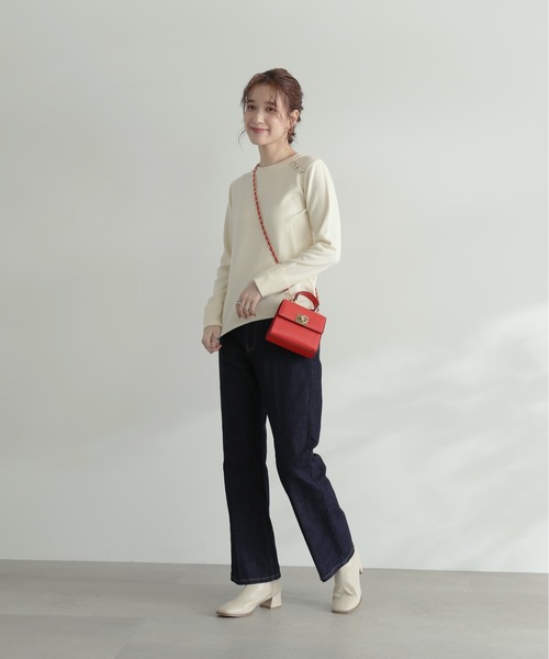 N.(N. Natural Beauty Basic)(エヌエヌナチュラルビューティーベーシック)の「◆ショルダーボタン総針ニット(Tシャツ/カットソー・レディース・ネイビー/ブルー/オフホワイト・MEDIUM)」の5枚目の写真