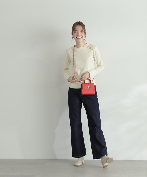 N.(N. Natural Beauty Basic)(エヌエヌナチュラルビューティーベーシック)の「◆ショルダーボタン総針ニット(Tシャツ/カットソー・レディース・ネイビー/ブルー/オフホワイト・MEDIUM)」の6枚目の写真