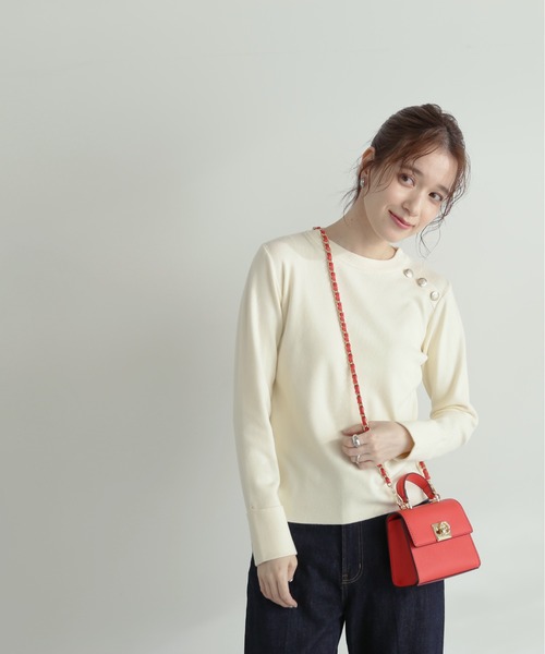 N.(N. Natural Beauty Basic)(エヌエヌナチュラルビューティーベーシック)の「◆ショルダーボタン総針ニット(Tシャツ/カットソー・レディース・ネイビー/ブルー/オフホワイト・MEDIUM)」の7枚目の写真