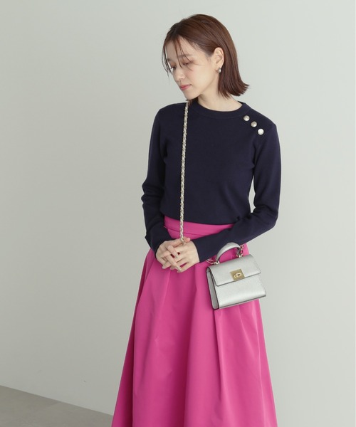 N.(N. Natural Beauty Basic)(エヌエヌナチュラルビューティーベーシック)の「◆ショルダーボタン総針ニット(Tシャツ/カットソー・レディース・ネイビー/ブルー/オフホワイト・MEDIUM)」の8枚目の写真