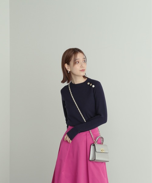N.(N. Natural Beauty Basic)(エヌエヌナチュラルビューティーベーシック)の「◆ショルダーボタン総針ニット(Tシャツ/カットソー・レディース・ネイビー/ブルー/オフホワイト・MEDIUM)」の11枚目の写真