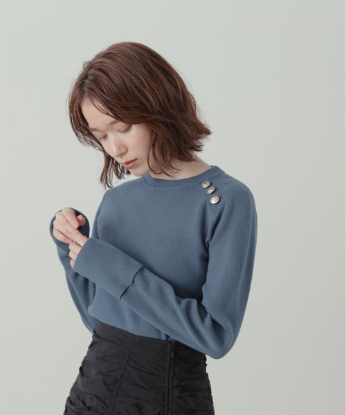 N.(N. Natural Beauty Basic)(エヌエヌナチュラルビューティーベーシック)の「◆ショルダーボタン総針ニット(Tシャツ/カットソー・レディース・ネイビー/ブルー/オフホワイト・MEDIUM)」の12枚目の写真