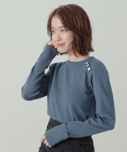 N.(N. Natural Beauty Basic)(エヌエヌナチュラルビューティーベーシック)の「◆ショルダーボタン総針ニット(Tシャツ/カットソー・レディース・ネイビー/ブルー/オフホワイト・MEDIUM)」の15枚目の写真