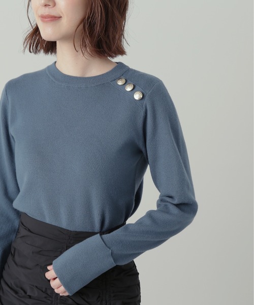 N.(N. Natural Beauty Basic)(エヌエヌナチュラルビューティーベーシック)の「◆ショルダーボタン総針ニット(Tシャツ/カットソー・レディース・ネイビー/ブルー/オフホワイト・MEDIUM)」の18枚目の写真