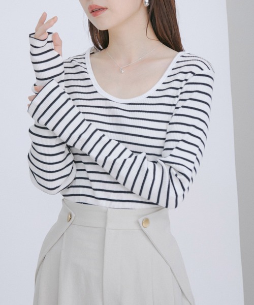 VIS（ビス）の「【洗える】【前後2WAY】テレコリブプルオーバー（Tシャツ/カットソー・レディース・ホワイト系その他/レッド系その他/ホワイト/ブラック・FREE）」の14枚目の写真