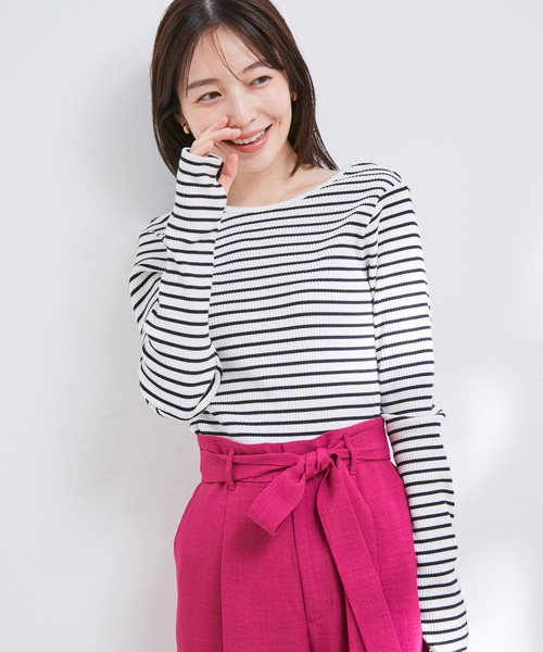 VIS（ビス）の「【洗える】【前後2WAY】テレコリブプルオーバー（Tシャツ/カットソー・レディース・ホワイト系その他/レッド系その他/ホワイト/ブラック・FREE）」の17枚目の写真