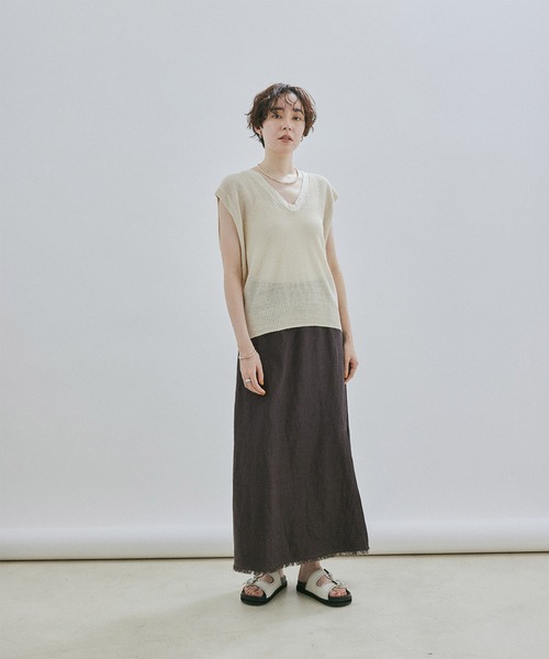 セール】【セットアップ対応】麻混へリンボンフレアースカート