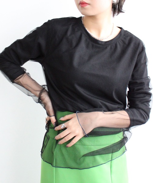 GeeRA(ジーラ)の「シアーレイヤード風カットソー(Tシャツ/カットソー・レディース・ブラック/アイボリー/サンドグレー・MEDIUM/LARGE)」の1枚目の写真