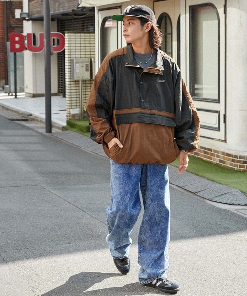 retock's】ロゴ刺繍 ナイロン ビッグアノラック切替スタンドブルゾン