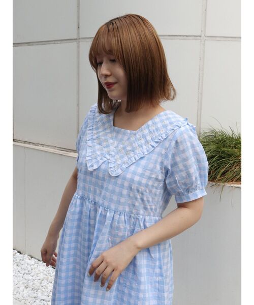 merry jenny（メリージェニー）の「flowerギンガムワンピース（ワンピース・レディース・ブラック/ピンク/ブルー・FREE）」の7枚目の写真