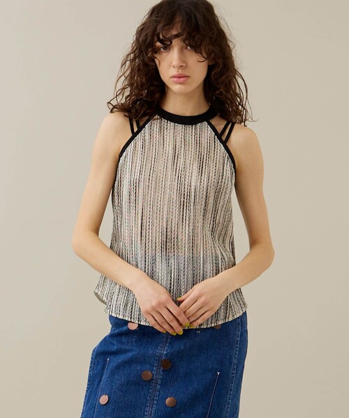 EBONY（エボニー）の「【EBONY/エボニー】スラブストライプトップス（Tシャツ/カットソー・レディース・オフホワイト/イエロー・2）」の2枚目の写真