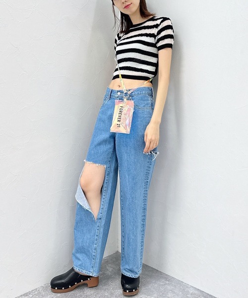 FOREVER 21（フォーエバー トゥエンティーワン）の「【JAPAN FABRIC】ダメージデニム（デニムパンツ・レディース・ライトグレー/ライトインディゴブルー・MEDIUM/SMALL）」の21枚目の写真
