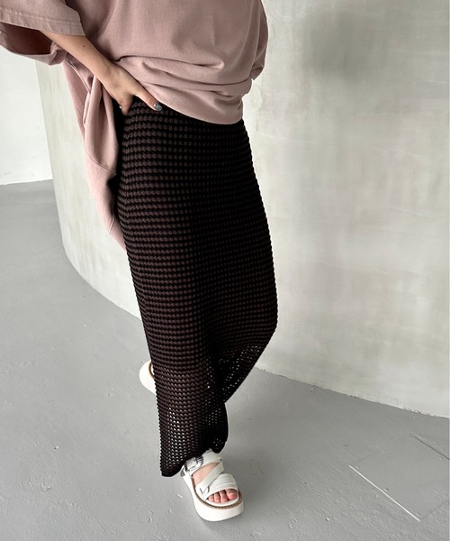 JEANASIS（ジーナシス）の「ハイショクアミニットナロースカート/195784（スカート・レディース・ブラック系その他/ブルー系その他/オレンジ系その他/ピンク系その他/グリーン系その他・FREE）」の15枚目の写真