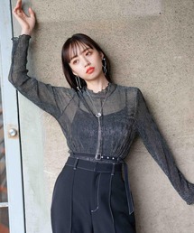 HARE | ラメプリーツシアートップス(HARE)(Tシャツ/カットソー)