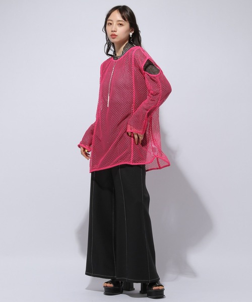 HARE（ハレ）の「ラメプリーツシアートップス(HARE)（Tシャツ/カットソー・レディース・ブラック/グリーン/オレンジ・FREE）」の5枚目の写真