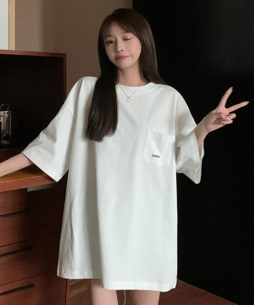 DEVICE（デバイス）の「【オリジナル】オーバーサイズ ポケット刺繍 コットン ビックシルエット 半袖 Tシャツ（Tシャツ/カットソー・レディース・ホワイト・FREE）」の15枚目の写真