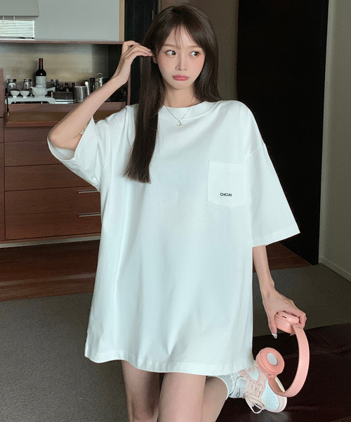 DEVICE（デバイス）の「【オリジナル】オーバーサイズ ポケット刺繍 コットン ビックシルエット 半袖 Tシャツ（Tシャツ/カットソー・レディース・ホワイト・FREE）」の14枚目の写真