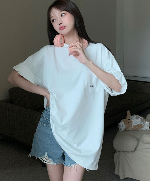 DEVICE（デバイス）の「【オリジナル】オーバーサイズ ポケット刺繍 コットン ビックシルエット 半袖 Tシャツ（Tシャツ/カットソー・レディース・ホワイト・FREE）」の12枚目の写真