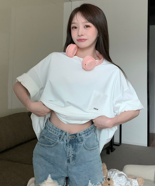 DEVICE（デバイス）の「【オリジナル】オーバーサイズ ポケット刺繍 コットン ビックシルエット 半袖 Tシャツ（Tシャツ/カットソー・レディース・ホワイト・FREE）」の11枚目の写真