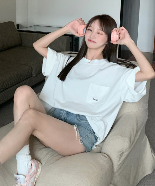 DEVICE（デバイス）の「【オリジナル】オーバーサイズ ポケット刺繍 コットン ビックシルエット 半袖 Tシャツ（Tシャツ/カットソー・レディース・ホワイト・FREE）」の8枚目の写真