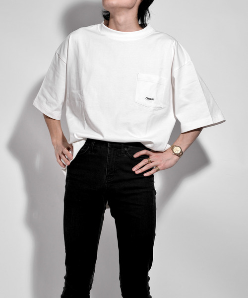 DEVICE（デバイス）の「【オリジナル】オーバーサイズ ポケット刺繍 コットン ビックシルエット 半袖 Tシャツ（Tシャツ/カットソー・レディース・ホワイト・FREE）」の4枚目の写真