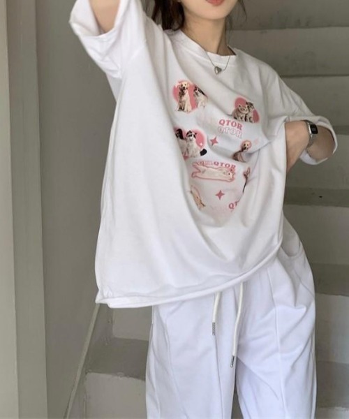 almo（アルモ）の「ハートイヌネコＴシャツ(BQ)（Tシャツ/カットソー・レディース・アイボリー/ホワイト・FREE）」の14枚目の写真