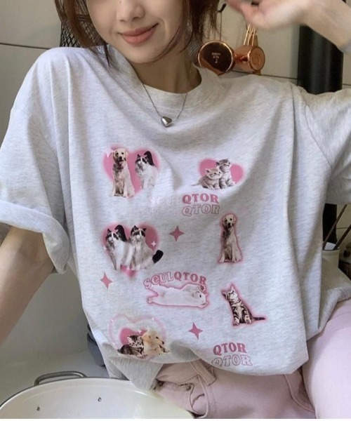 almo（アルモ）の「ハートイヌネコＴシャツ(BQ)（Tシャツ/カットソー・レディース・アイボリー/ホワイト・FREE）」の5枚目の写真