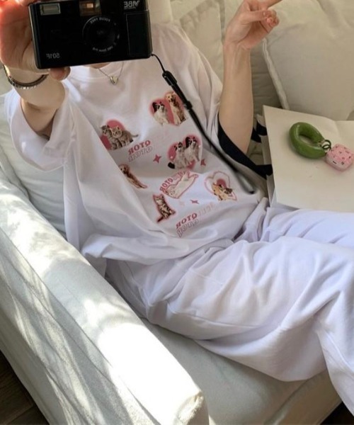 almo（アルモ）の「ハートイヌネコＴシャツ(BQ)（Tシャツ/カットソー・レディース・アイボリー/ホワイト・FREE）」の3枚目の写真