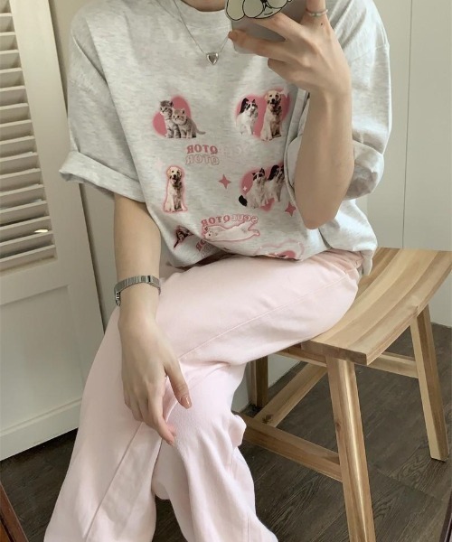 almo（アルモ）の「ハートイヌネコＴシャツ(BQ)（Tシャツ/カットソー・レディース・アイボリー/ホワイト・FREE）」の7枚目の写真