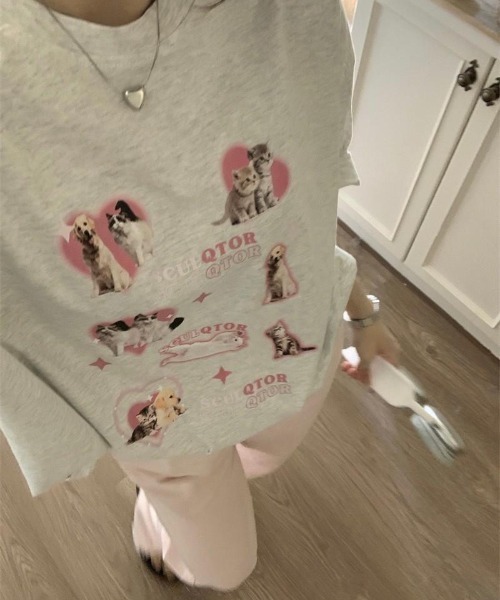 almo（アルモ）の「ハートイヌネコＴシャツ(BQ)（Tシャツ/カットソー・レディース・アイボリー/ホワイト・FREE）」の20枚目の写真