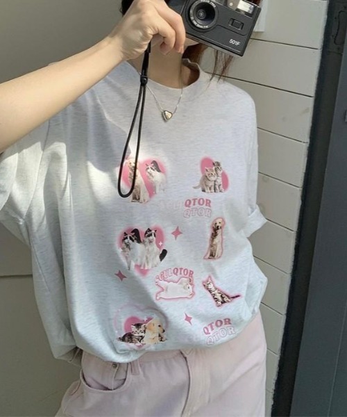 almo（アルモ）の「ハートイヌネコＴシャツ(BQ)（Tシャツ/カットソー・レディース・アイボリー/ホワイト・FREE）」の12枚目の写真