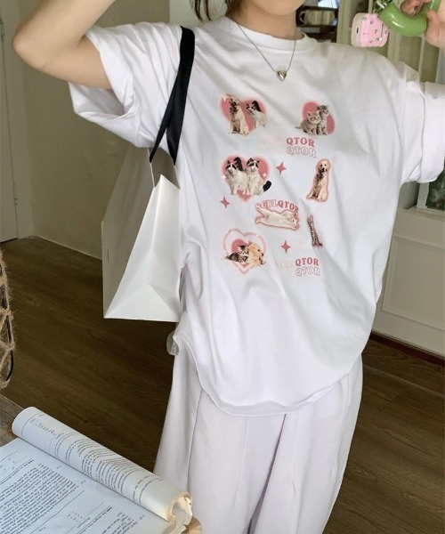 almo（アルモ）の「ハートイヌネコＴシャツ(BQ)（Tシャツ/カットソー・レディース・アイボリー/ホワイト・FREE）」の10枚目の写真