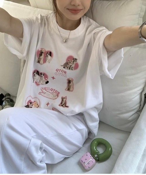 almo（アルモ）の「ハートイヌネコＴシャツ(BQ)（Tシャツ/カットソー・レディース・アイボリー/ホワイト・FREE）」の6枚目の写真