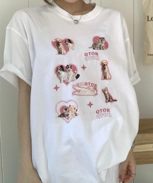 almo（アルモ）の「ハートイヌネコＴシャツ(BQ)（Tシャツ/カットソー・レディース・アイボリー/ホワイト・FREE）」の21枚目の写真