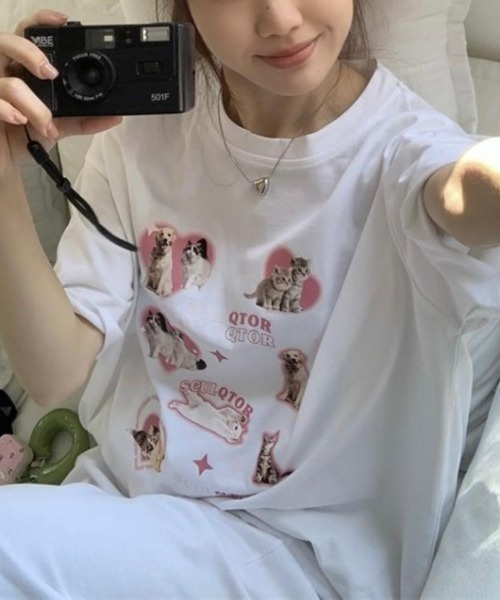 almo（アルモ）の「ハートイヌネコＴシャツ(BQ)（Tシャツ/カットソー・レディース・アイボリー/ホワイト・FREE）」の13枚目の写真