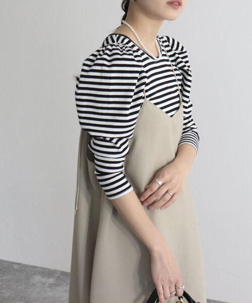 fredy emue（フレディエミュ）の「【fredyemueフレディエミュ】ラメ切替ギャザーキャミワンピース（ワンピース・レディース・ベージュ/ブラック/サックスブルー・38）」の20枚目の写真