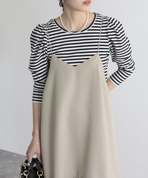 fredy emue（フレディエミュ）の「【fredyemueフレディエミュ】ラメ切替ギャザーキャミワンピース（ワンピース・レディース・ベージュ/ブラック/サックスブルー・38）」の21枚目の写真