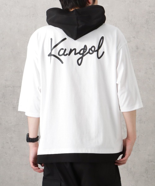 KANGOL(カンゴール)の「KANGOL カンゴール 配色切替フェイクレイヤードTシャツパーカー(Tシャツ/カットソー・メンズ・ホワイト/ブラック・L/XL/M)」の2枚目の写真