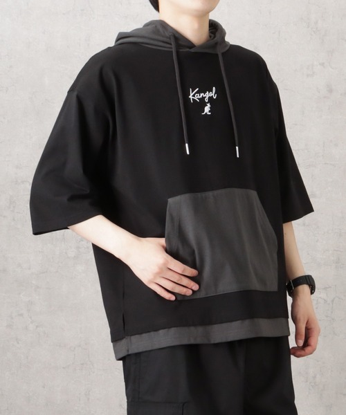 KANGOL(カンゴール)の「KANGOL カンゴール 配色切替フェイクレイヤードTシャツパーカー(Tシャツ/カットソー・メンズ・ホワイト/ブラック・L/XL/M)」の3枚目の写真