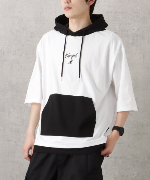 KANGOL(カンゴール)の「KANGOL カンゴール 配色切替フェイクレイヤードTシャツパーカー(Tシャツ/カットソー・メンズ・ホワイト/ブラック・L/XL/M)」の4枚目の写真