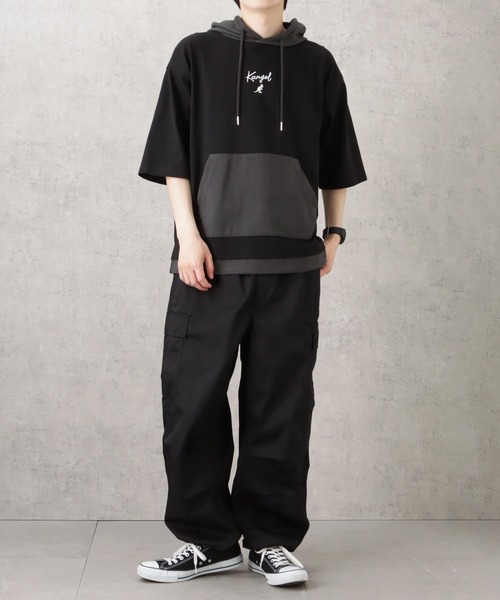 KANGOL(カンゴール)の「KANGOL カンゴール 配色切替フェイクレイヤードTシャツパーカー(Tシャツ/カットソー・メンズ・ホワイト/ブラック・L/XL/M)」の5枚目の写真