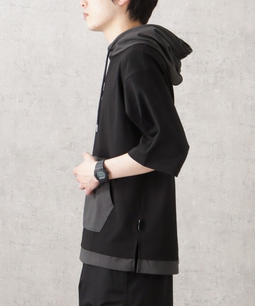 KANGOL(カンゴール)の「KANGOL カンゴール 配色切替フェイクレイヤードTシャツパーカー(Tシャツ/カットソー・メンズ・ホワイト/ブラック・L/XL/M)」の6枚目の写真
