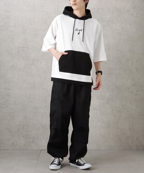 KANGOL(カンゴール)の「KANGOL カンゴール 配色切替フェイクレイヤードTシャツパーカー(Tシャツ/カットソー・メンズ・ホワイト/ブラック・L/XL/M)」の7枚目の写真