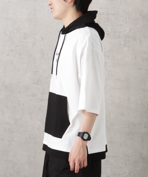 KANGOL(カンゴール)の「KANGOL カンゴール 配色切替フェイクレイヤードTシャツパーカー(Tシャツ/カットソー・メンズ・ホワイト/ブラック・L/XL/M)」の8枚目の写真