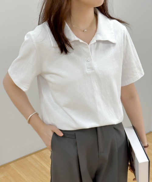 ECLIN（エクラン）の「半袖ポロ衿Tシャツ（Tシャツ/カットソー・レディース・ホワイト/ネイビー/ピンク/イエロー/ブルー・M/L）」の2枚目の写真
