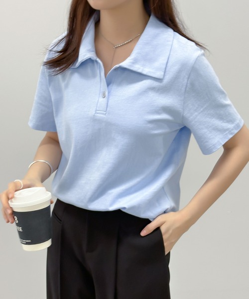 ECLIN（エクラン）の「半袖ポロ衿Tシャツ（Tシャツ/カットソー・レディース・ホワイト/ネイビー/ピンク/イエロー/ブルー・M/L）」の4枚目の写真