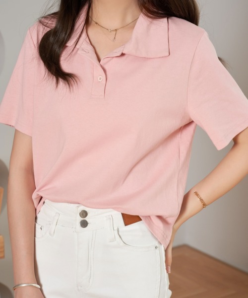 ECLIN（エクラン）の「半袖ポロ衿Tシャツ（Tシャツ/カットソー・レディース・ホワイト/ネイビー/ピンク/イエロー/ブルー・M/L）」の22枚目の写真